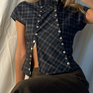 Dark grey plaid shell-buttoned top