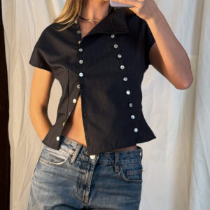 Grey shell-buttoned top