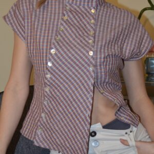 Tiny plaid shell-buttoned top