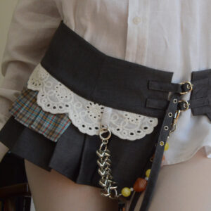 Grey plaid skirt-belt