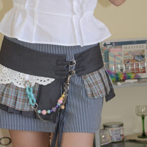 Grey plaid skirt-belt