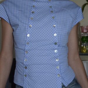 Blue plaid shell-buttoned top