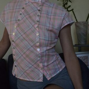 Pink plaid shell-buttoned top