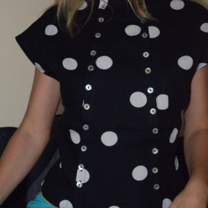 Black polka-dot linen top